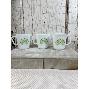 Pyrex Summer Impressions Green Milk Glass Set With 2 Coffee Cups And Creamer